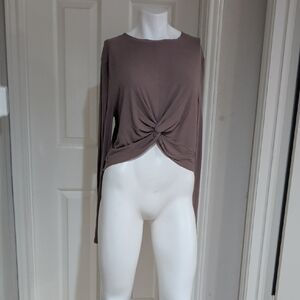 Cider Taupe Knot-Front Long Sleeve Crop Top Women's XL